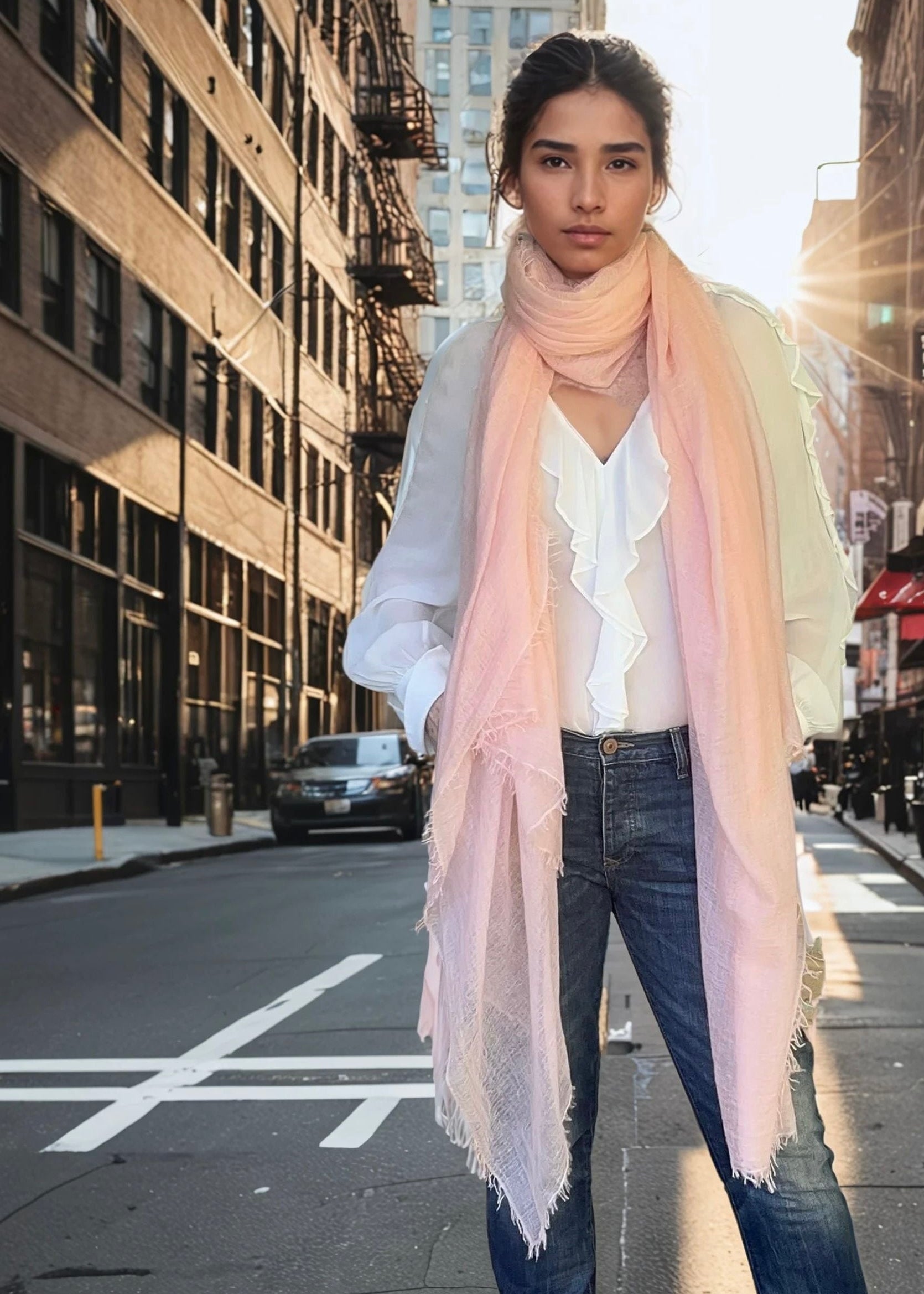 Premium Sunset Blush Cashmere Wrap - Luxury Lightweight Designer Shawl