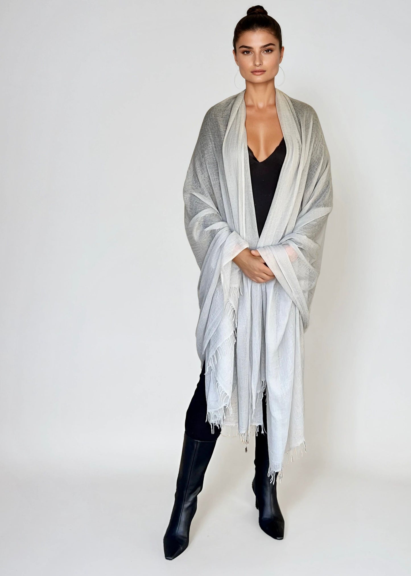 Premium Light Grey Pure Cashmere Wrap - Handwoven Himalayan Luxury Scarf
