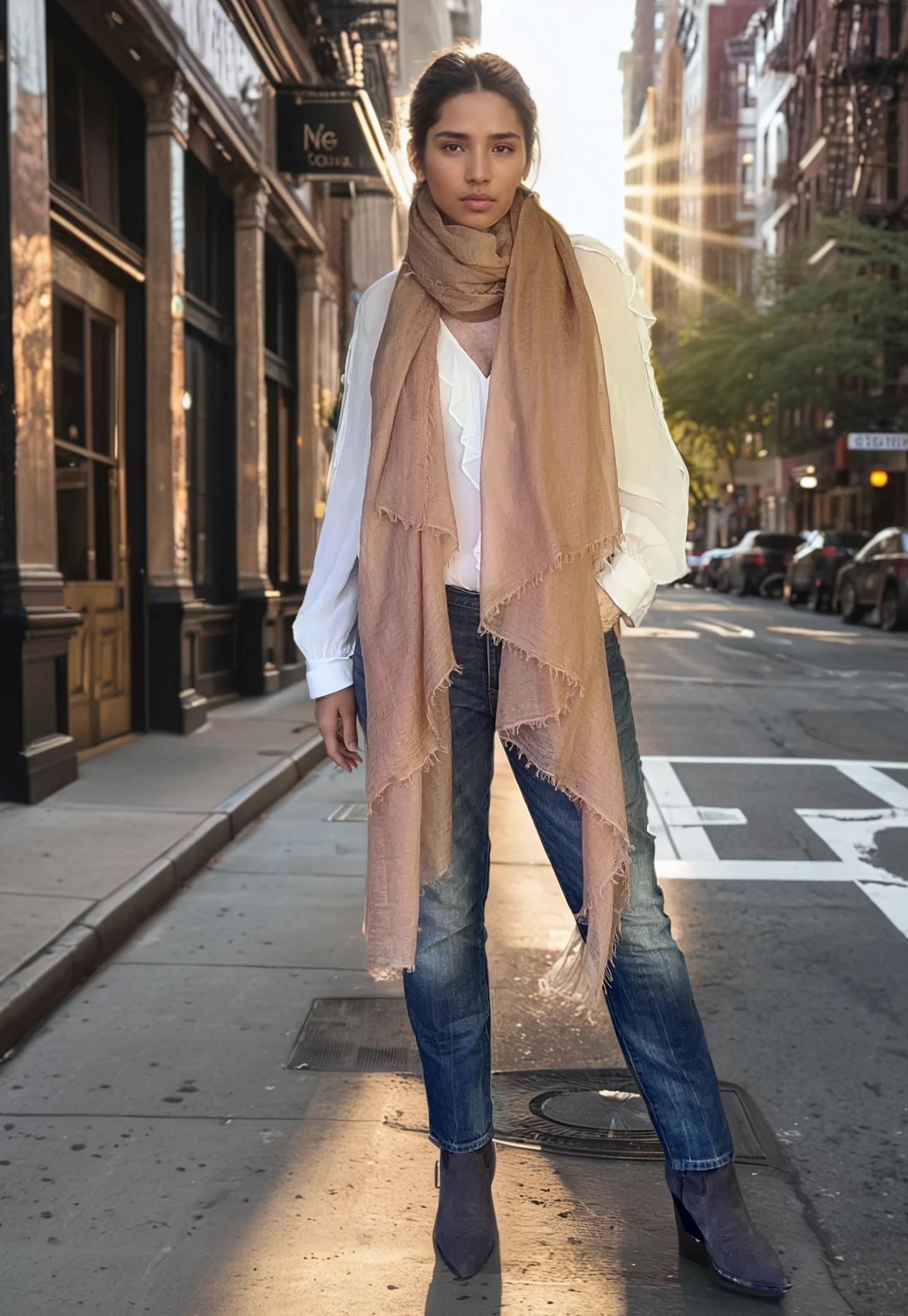 Premium Sunset Bronze Cashmere Wrap - Luxury Lightweight Designer Shawl