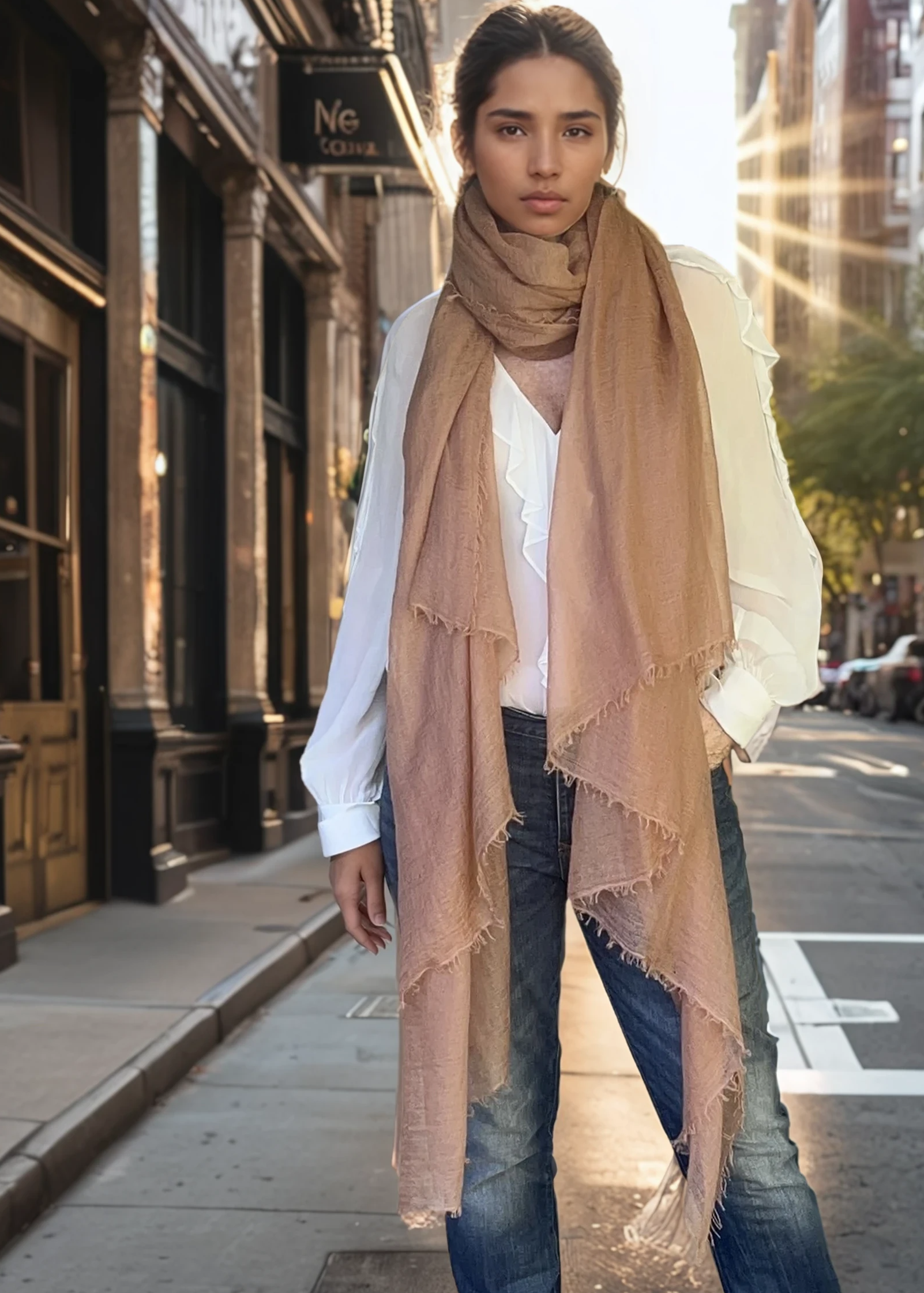 Premium Sunset Bronze Cashmere Wrap - Luxury Lightweight Designer Shawl