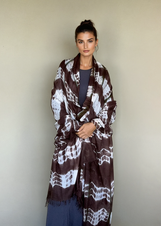 Hand Woven Cashmere Wrap - Earth Brown Forest Green | Cashmere Luxe