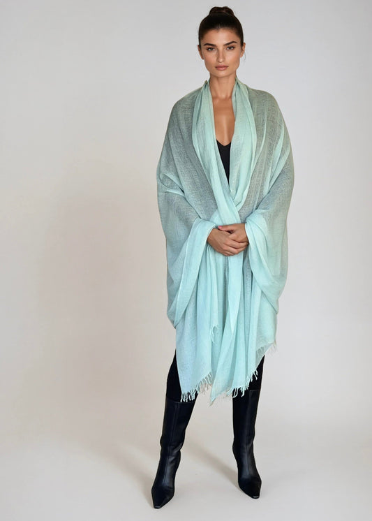 Premium Opal Blue Cashmere Wrap - Handwoven Himalayan Luxury Scarf