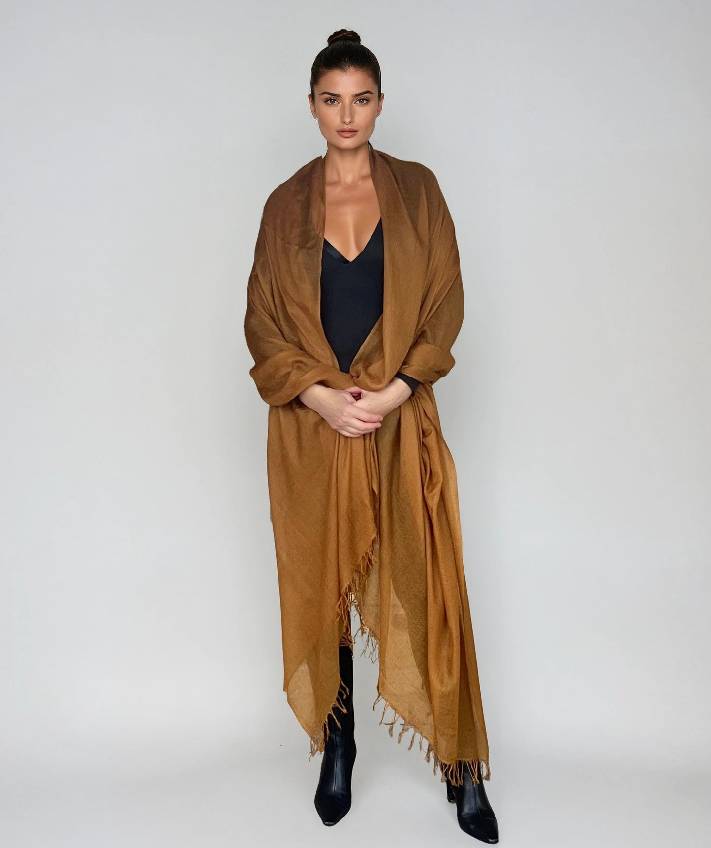 Premium Burnt Bronze Handloom Cashmere Wrap - Luxury Designer Scarf