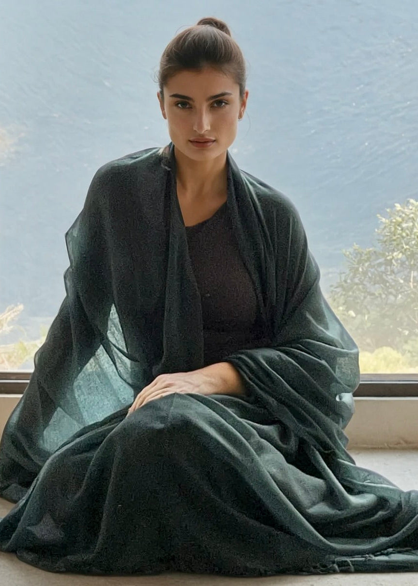 Midnight Teal Cashmere Wrap | 100% Handwoven Luxury Shawl
