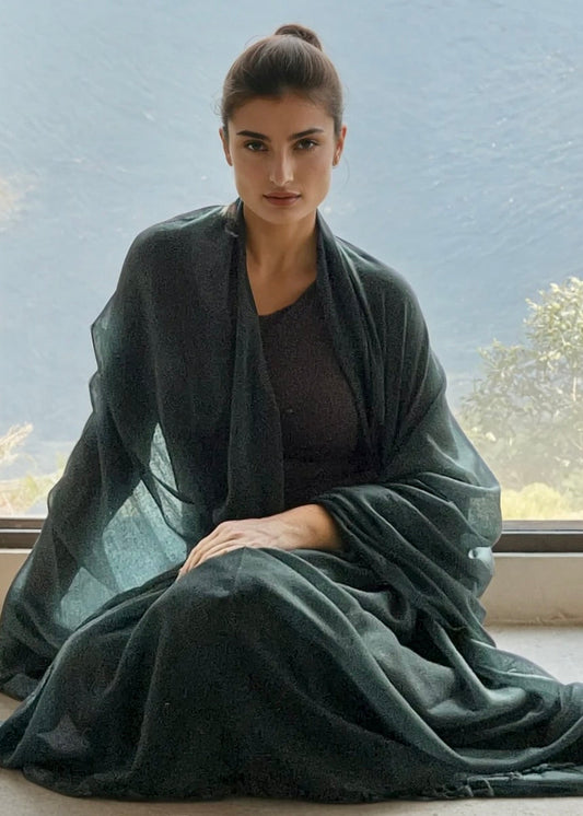 Midnight Teal Cashmere Wrap | 100% Handwoven Luxury Shawl