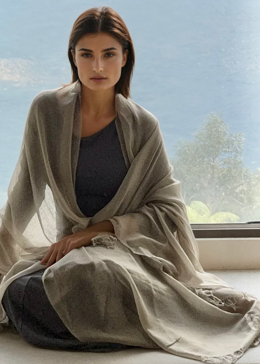 Taupe Cashmere Wrap | 100% Handwoven Luxury Pashmina Shawl