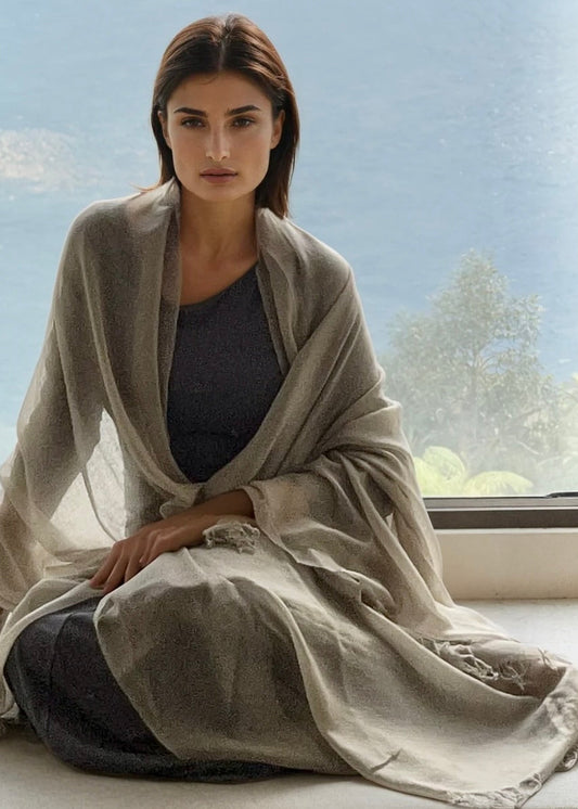 Taupe Cashmere Wrap | 100% Handwoven Luxury Pashmina Shawl