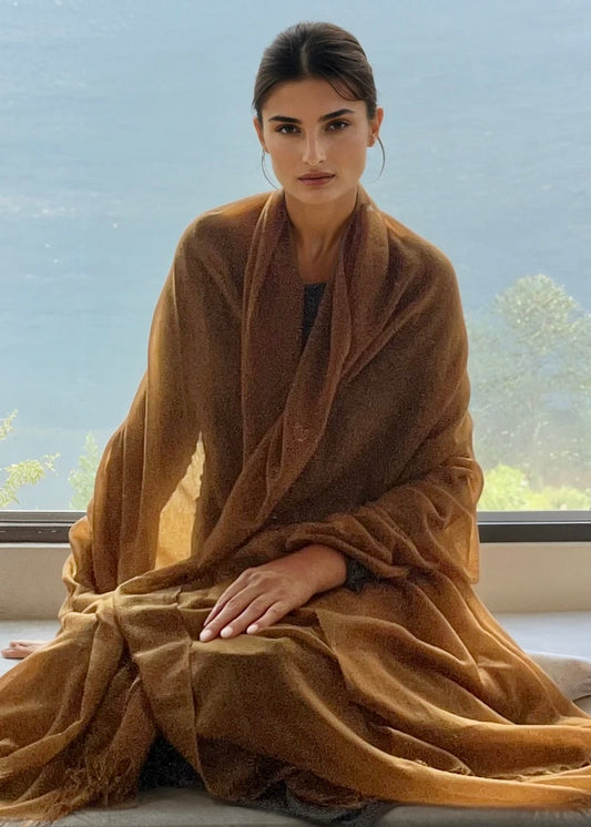 Burnt Bronze Handloom Cashmere Wrap - Luxury Scarf | Cashmere Luxe