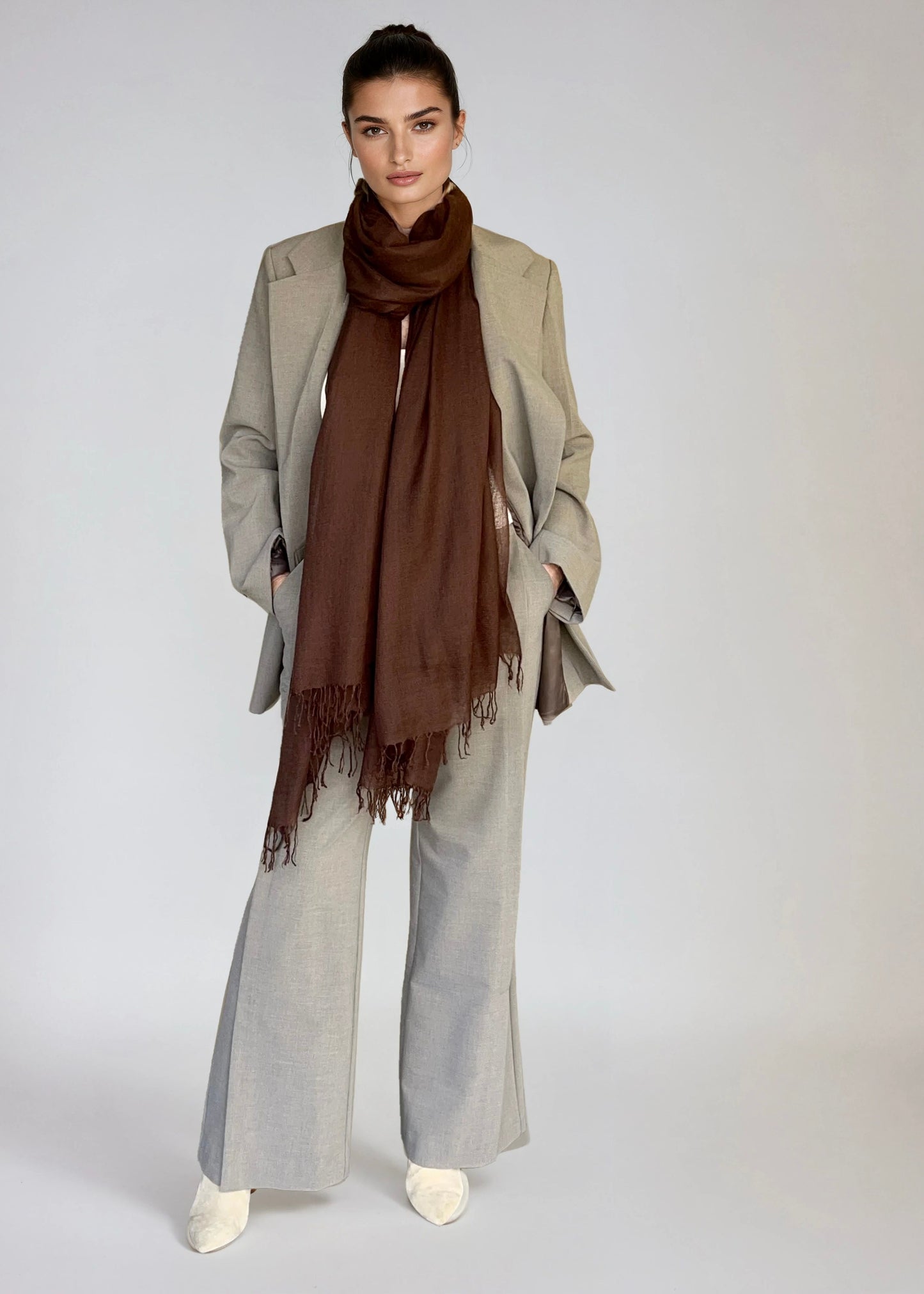 Premium Earth Brown Handloom Cashmere Wrap - Luxury Designer Shawl