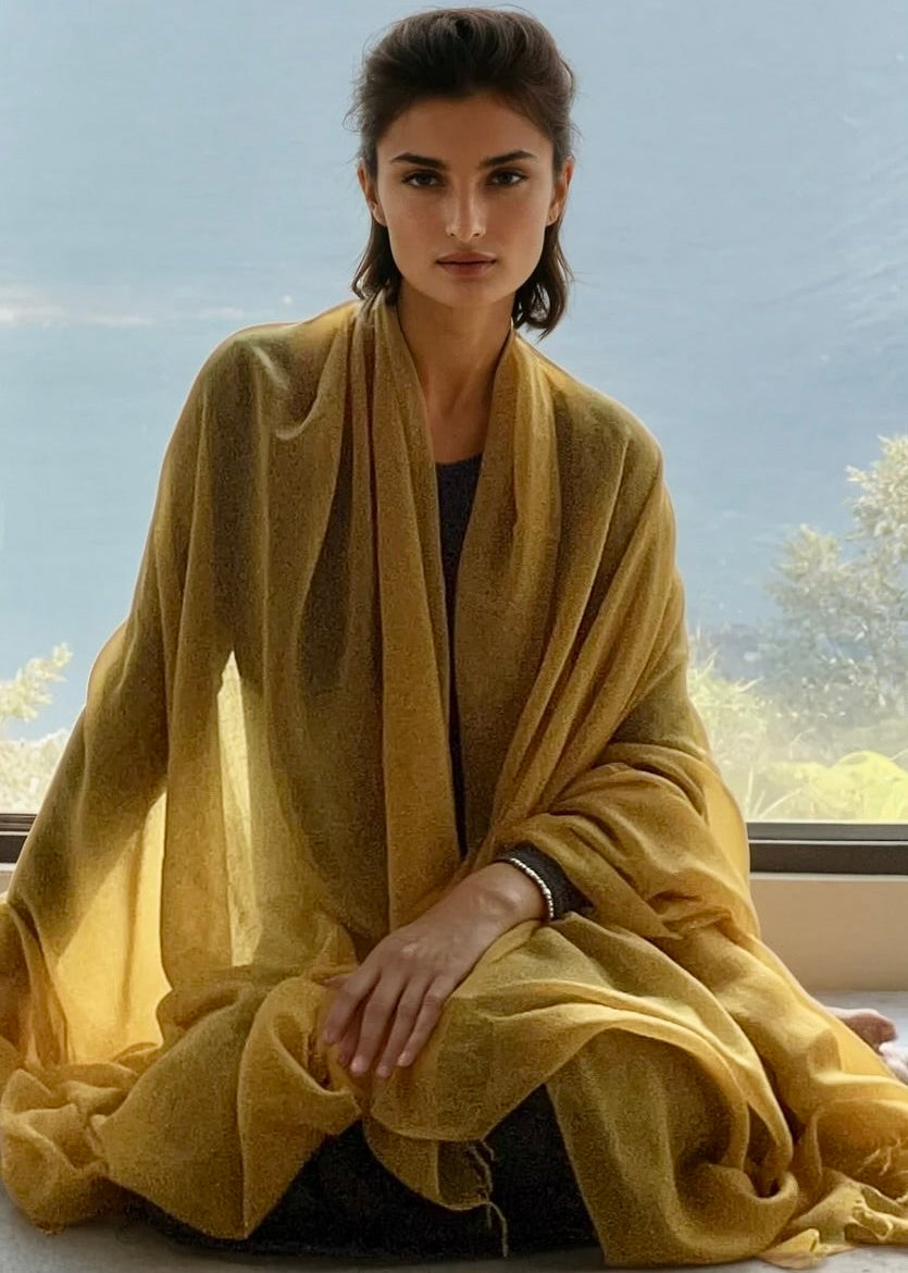 Saffron Handloom Cashmere Wrap - Luxury Scarf | Cashmere Luxe