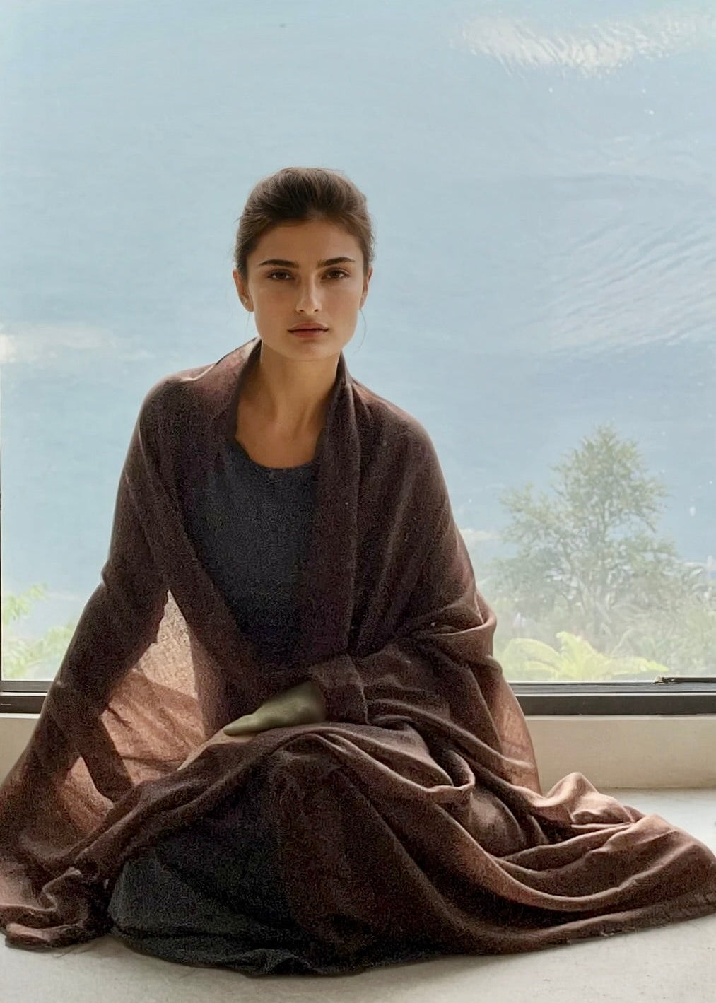 Premium Earth Brown Handloom Cashmere Wrap - Luxury Designer Shawl