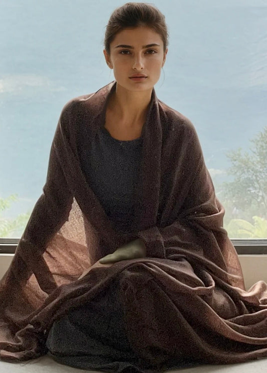 Premium Earth Brown Handloom Cashmere Wrap - Luxury Designer Shawl