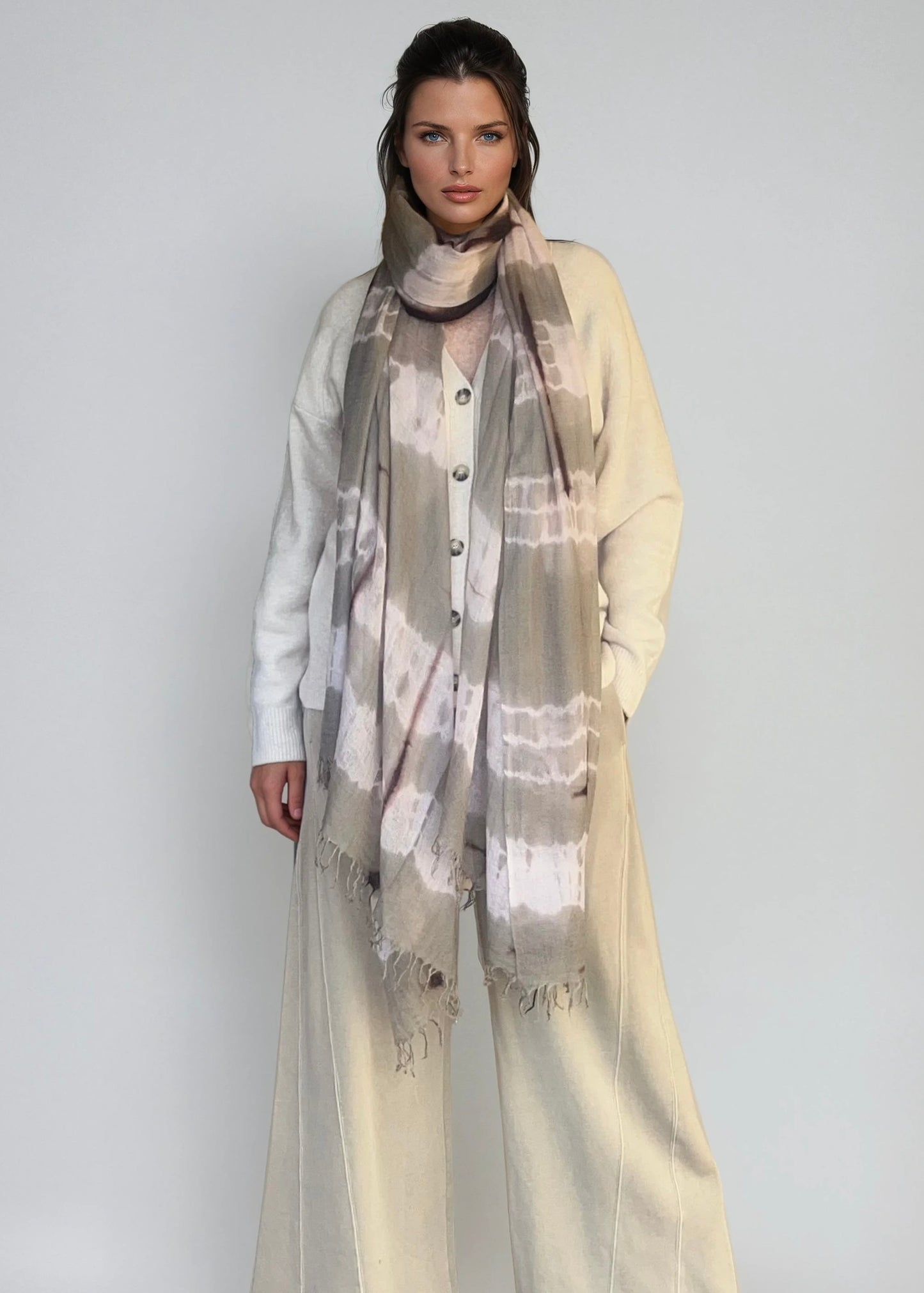 Taupe & Soft Pink | Hand-Woven Extra Large Cashmere Wrap | Limited Edition