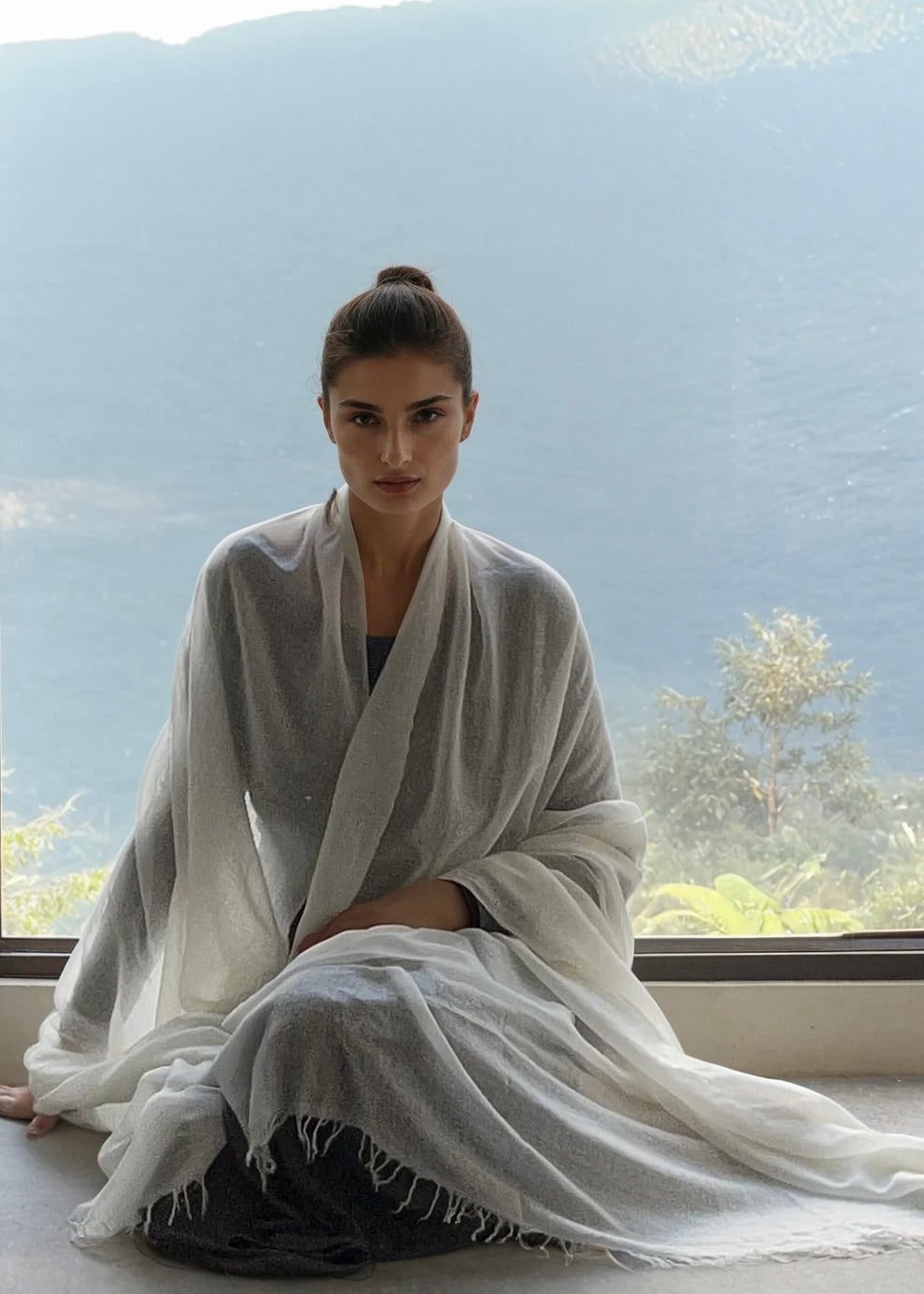 Premium White Pure Cashmere Wrap - Handwoven Himalayan Luxury Scarf