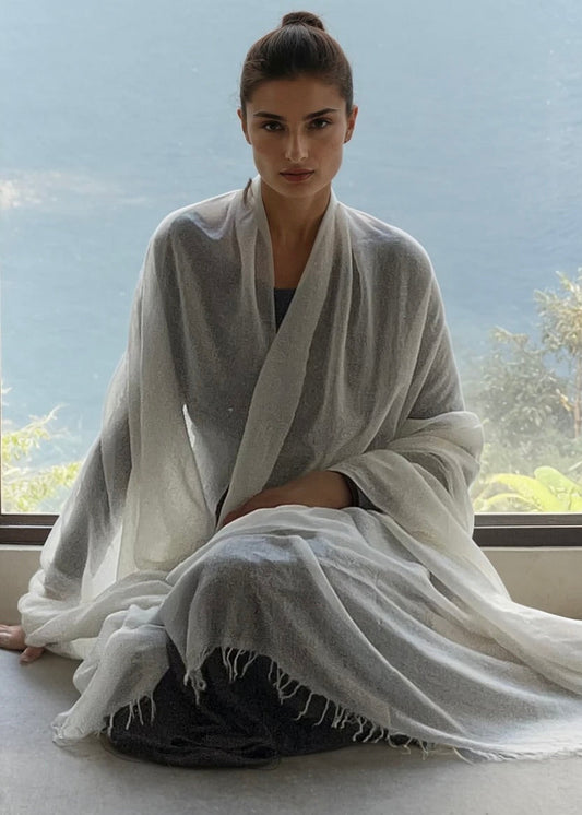 Premium White Pure Cashmere Wrap - Handwoven Himalayan Luxury Scarf