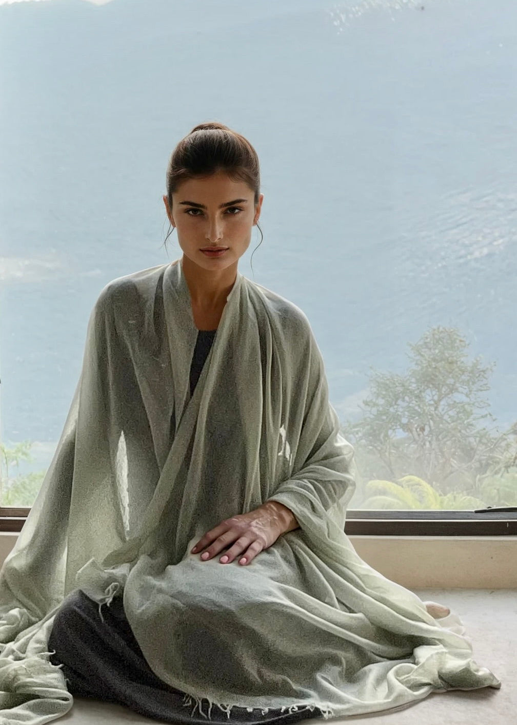 Premium Celadon Pure Cashmere Wrap - Handwoven Himalayan Luxury Scarf