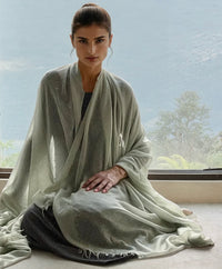 Premium Celadon Pure Cashmere Wrap - Handwoven Himalayan Luxury Scarf