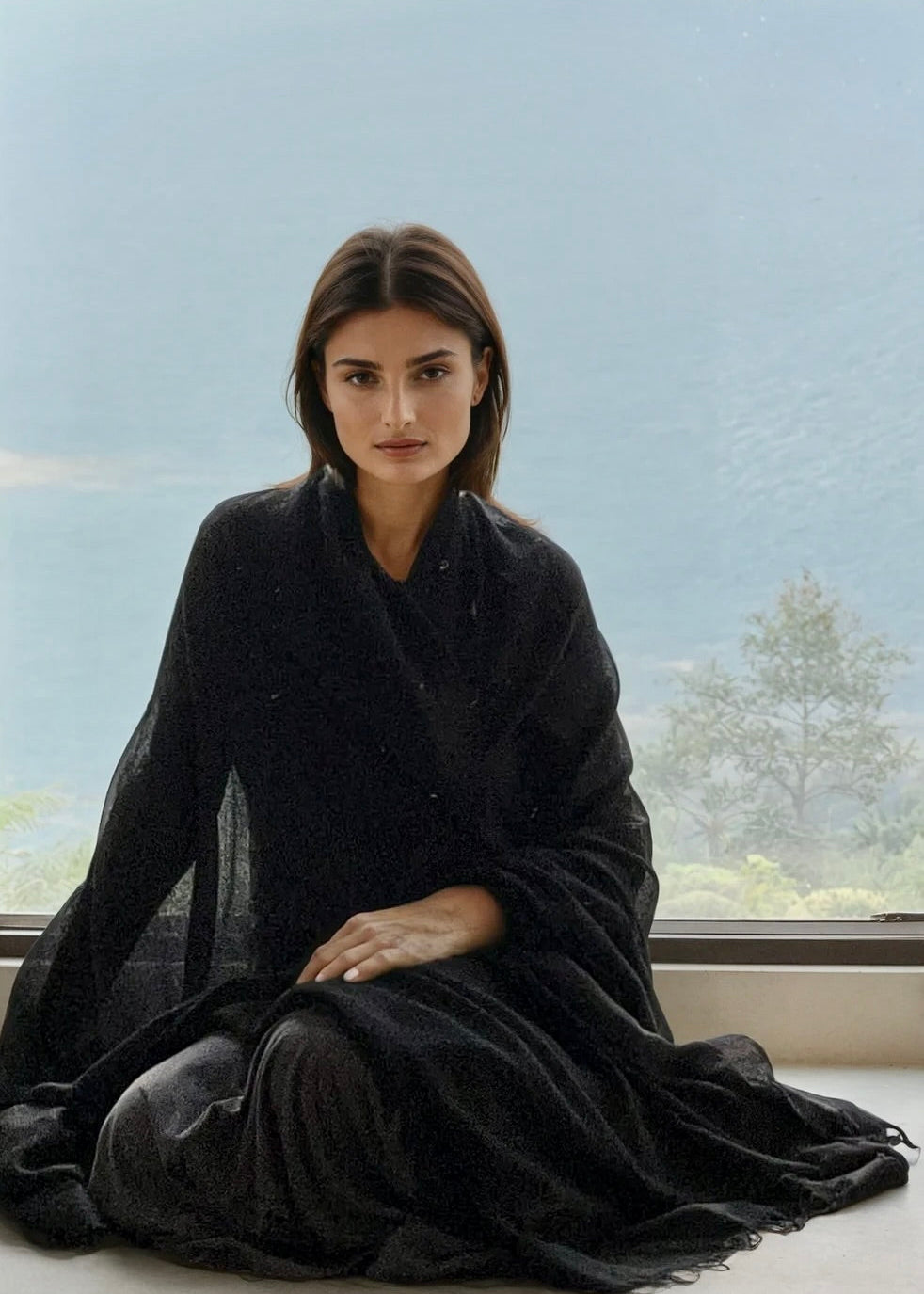 Premium Black Pure Cashmere Wrap - Handwoven Himalayan Luxury Scarf