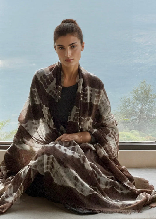 Hand Woven Cashmere Wrap - Earth Brown Forest Green | Cashmere Luxe