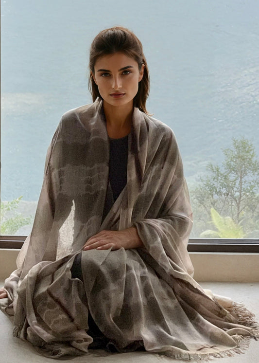 Premium Taupe & Soft Pink Hand-Woven Cashmere Wrap - Limited Edition Luxury