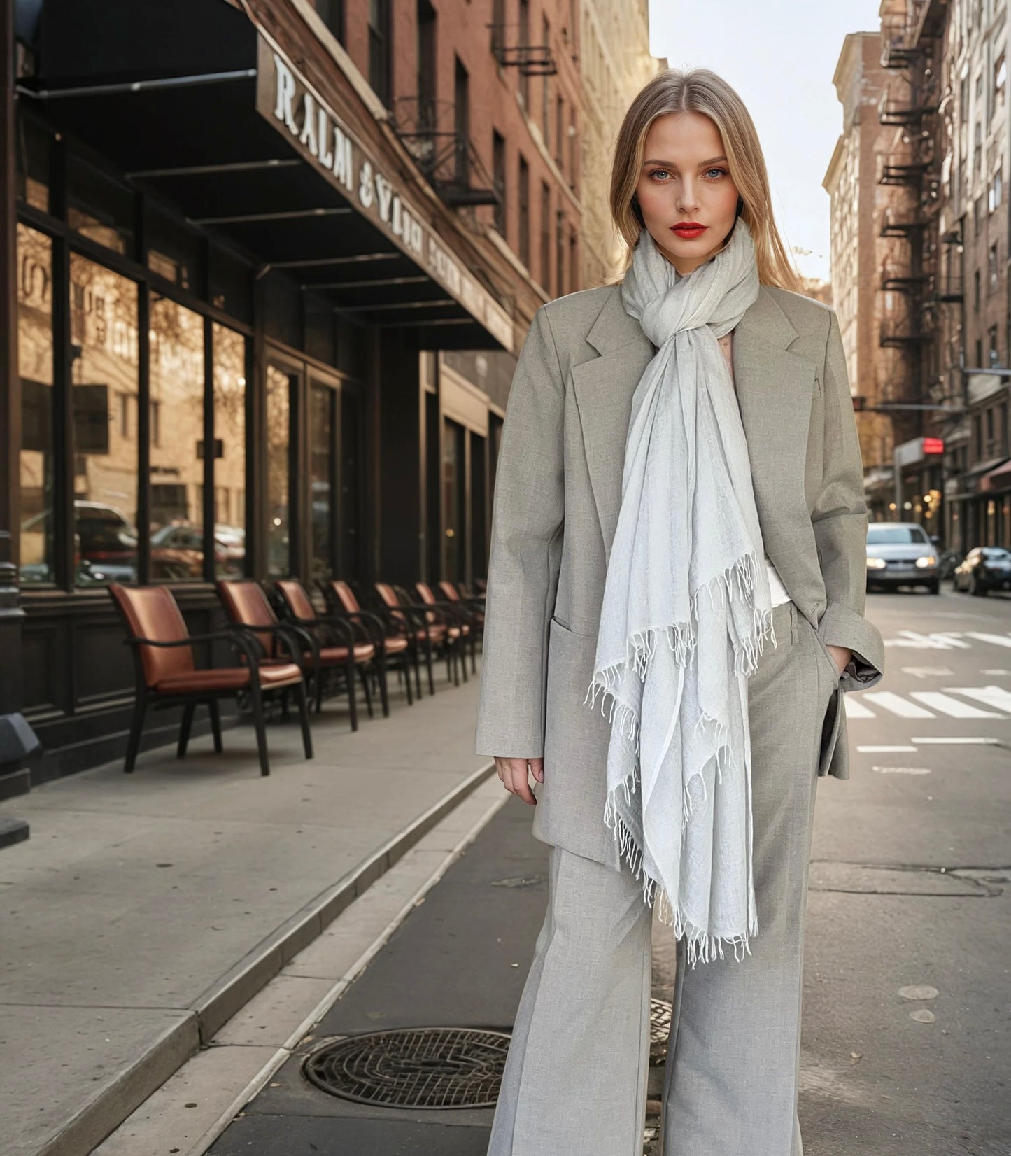 Light Grey Pure Cashmere Wrap | Hand-Loomed Luxury Scarf