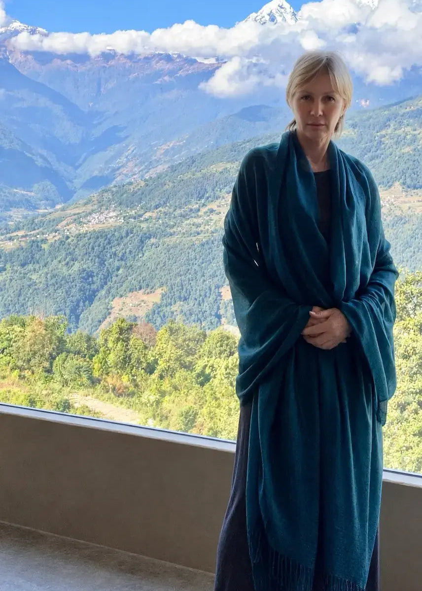 Petrol Teal Cashmere Wrap – Handloom Himalayan Luxury Scarf