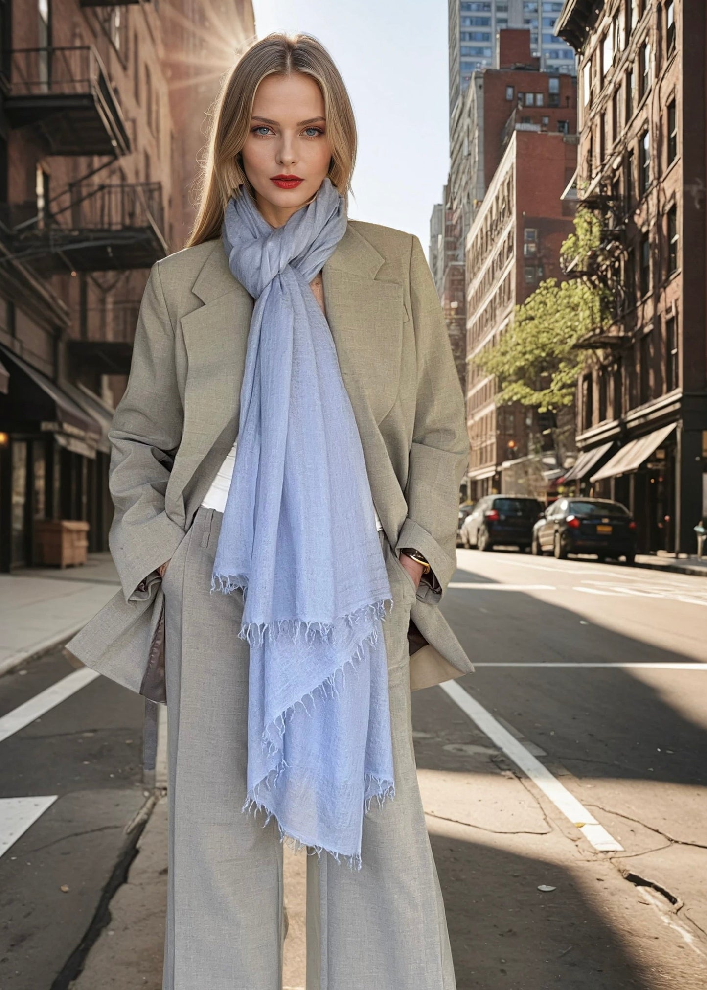 Faded Denim Wrap | Hand-loomed Luxury Scarf.