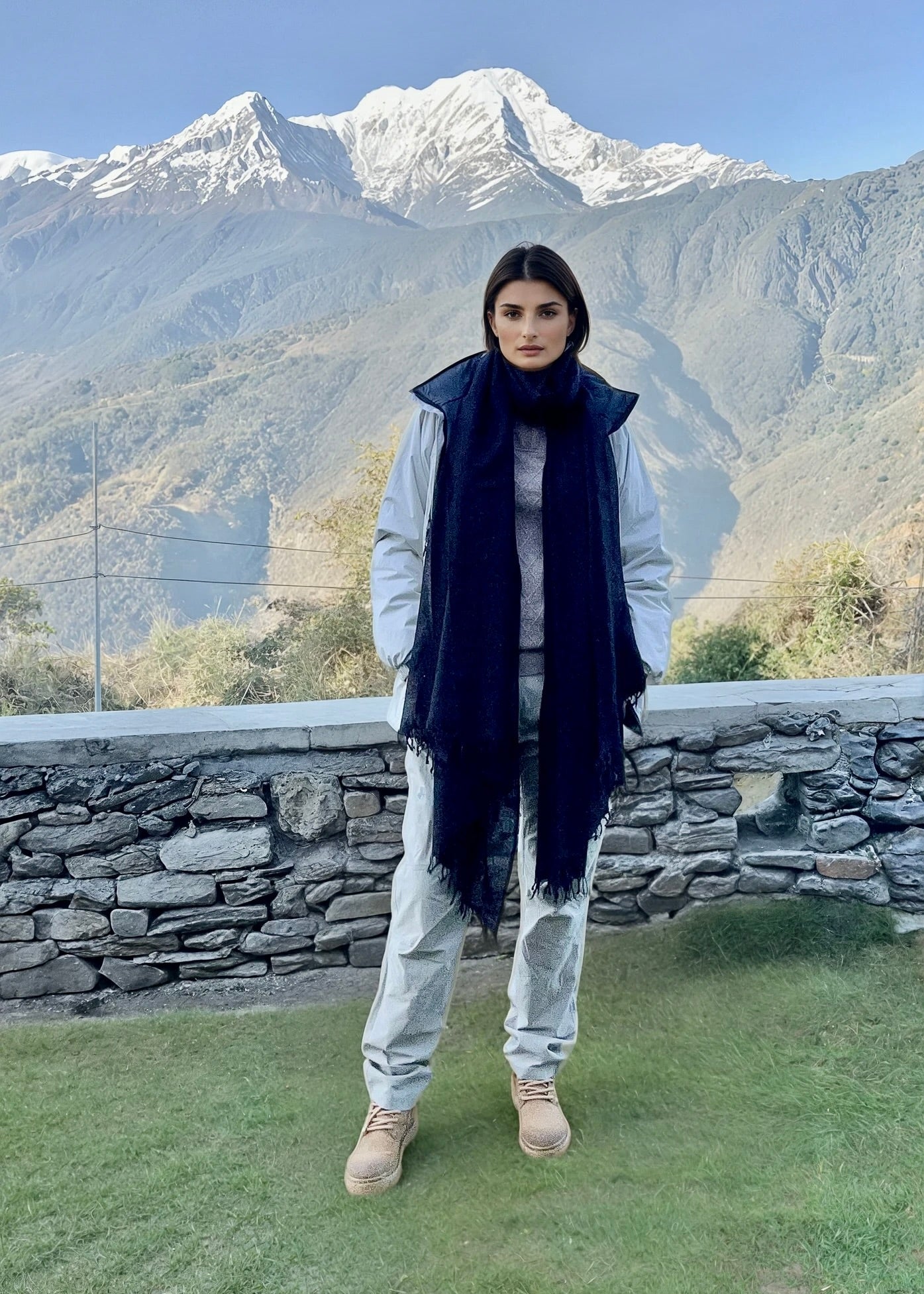 وشاح أسود من الكشمير الخالص | وشاح فاخر منسوج يدويًا