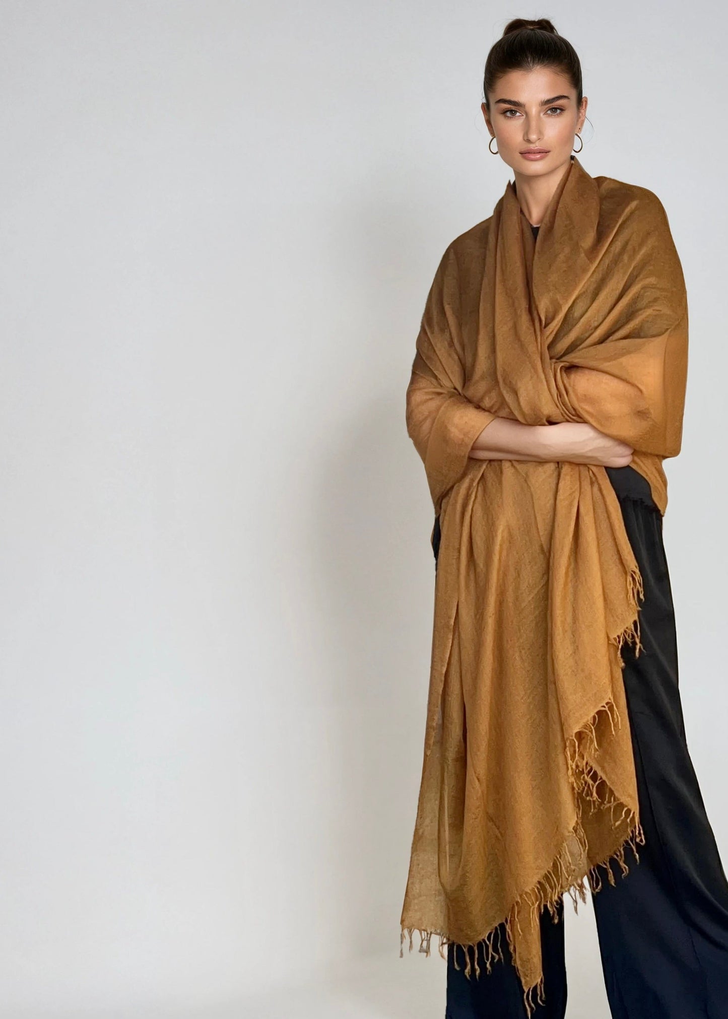 Premium Burnt Bronze Handloom Cashmere Wrap - Luxury Designer Scarf