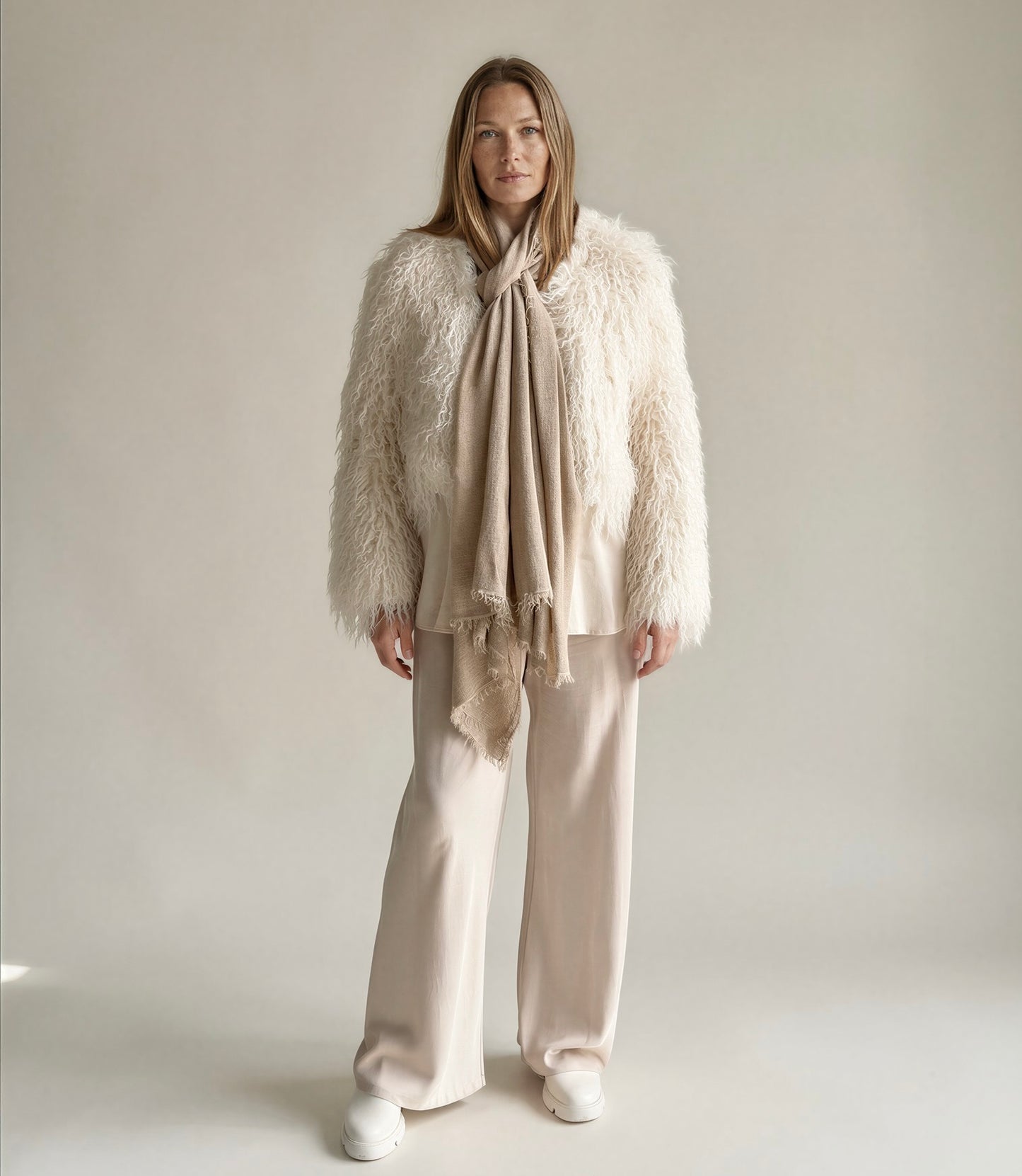 Premium Vanilla Cream Cashmere Wrap - Luxury Lightweight Designer Shawl