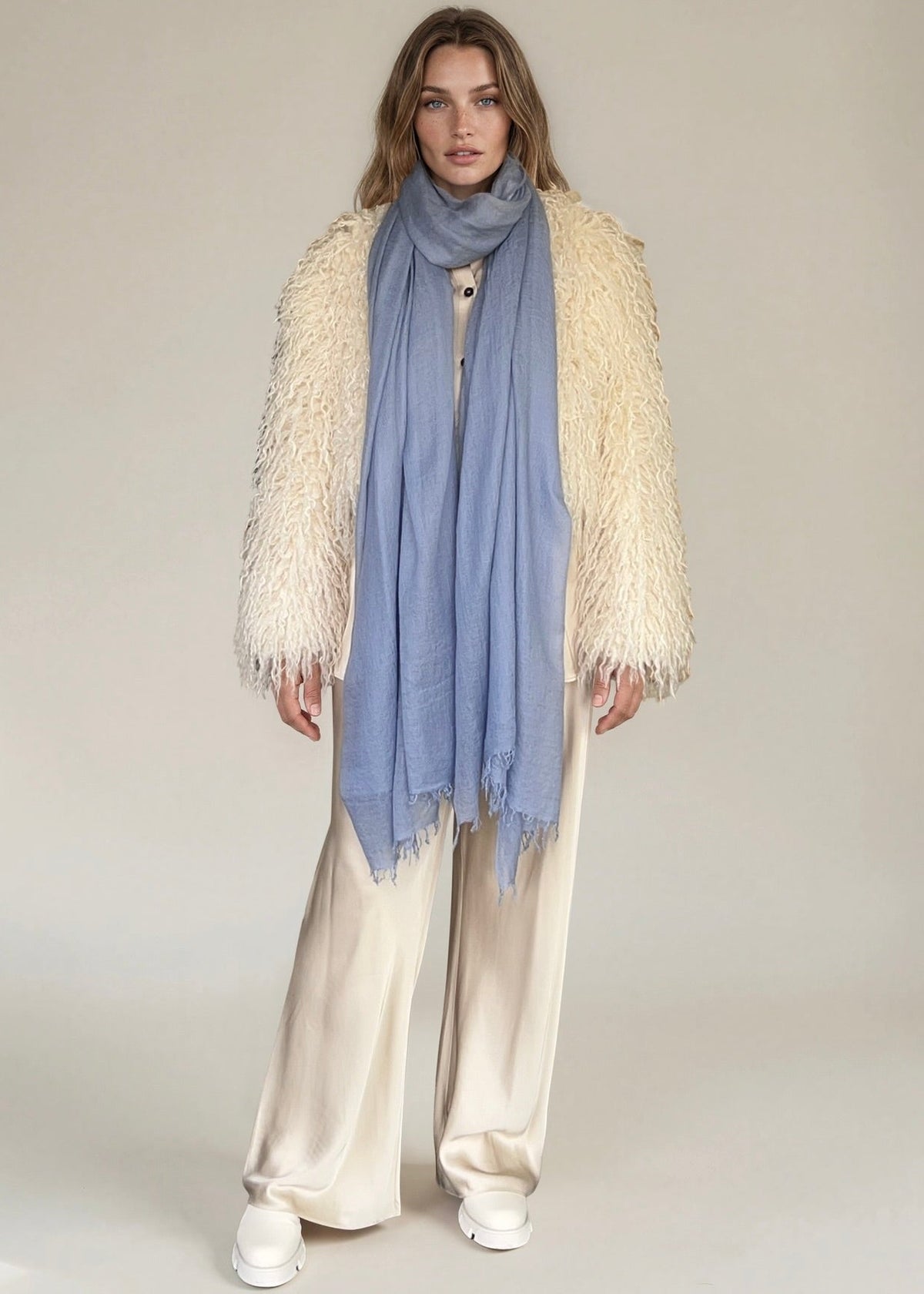 Premium Faded Denim Cashmere Wrap - Handwoven Himalayan Luxury Scarf