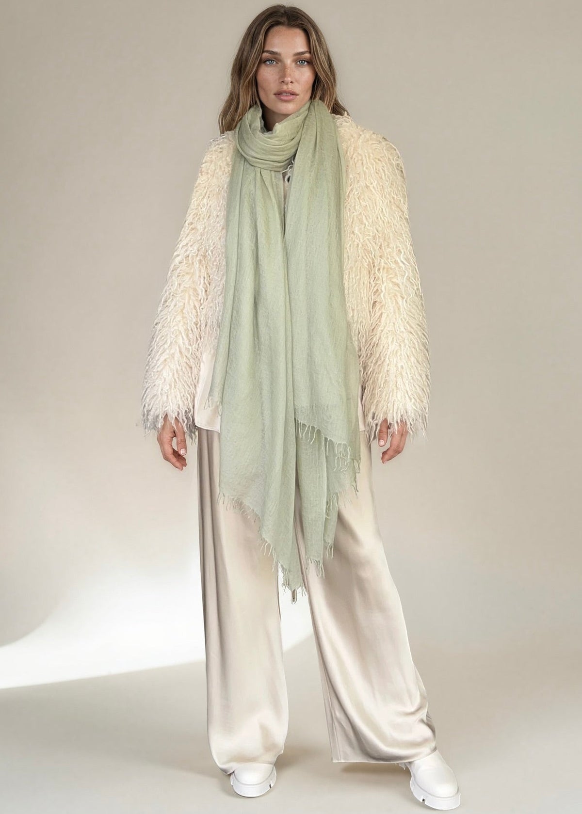Premium Celadon Pure Cashmere Wrap - Handwoven Himalayan Luxury Scarf
