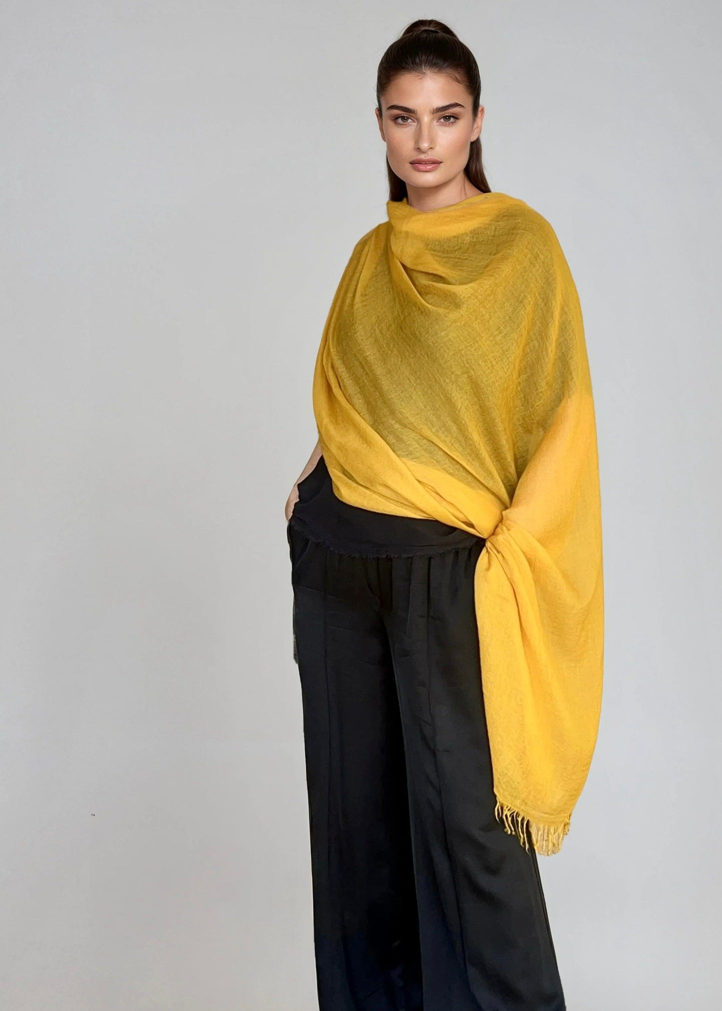 Premium Saffron Handloom Cashmere Wrap - Luxury Designer Scarf