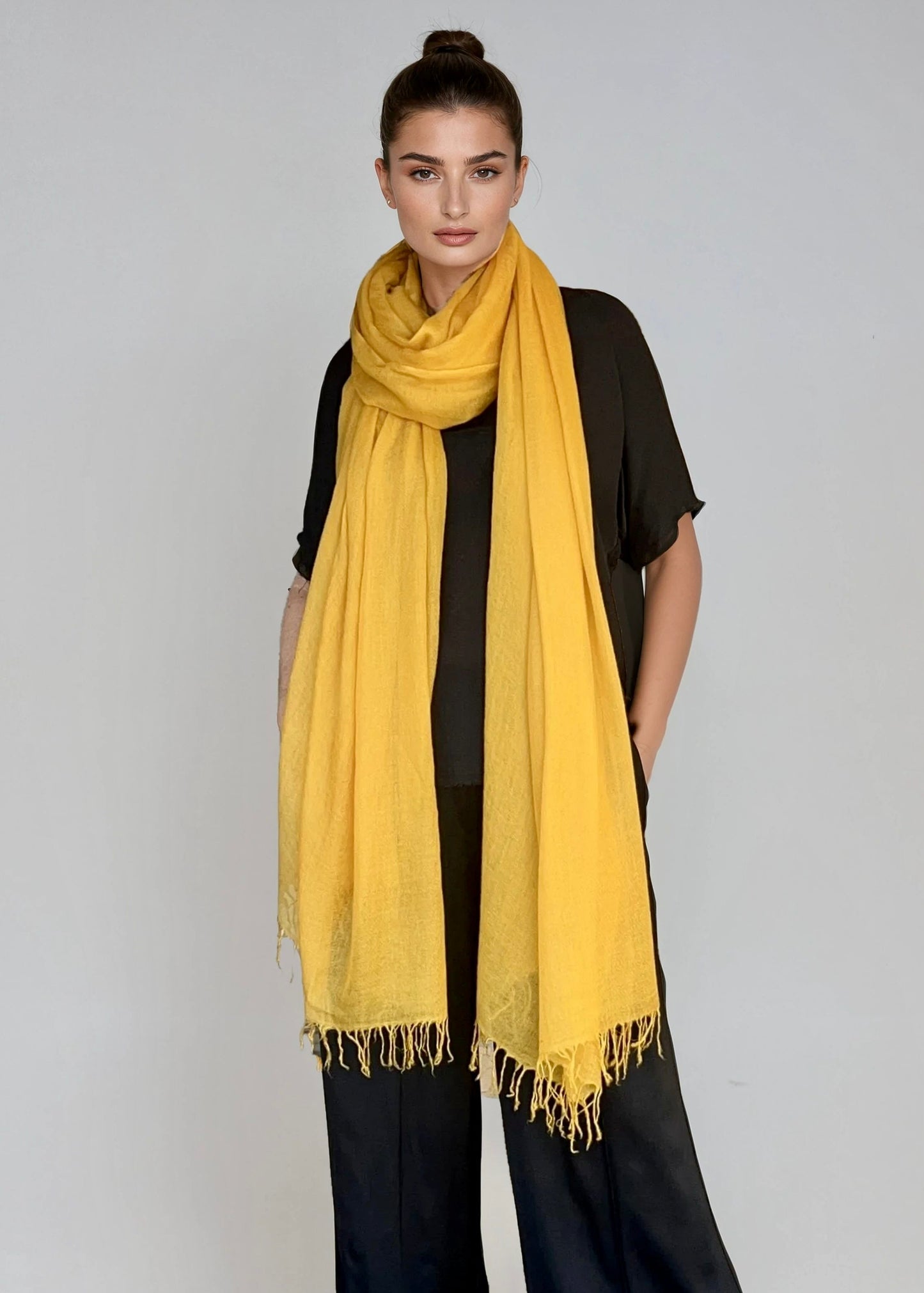 Premium Saffron Handloom Cashmere Wrap - Luxury Designer Scarf