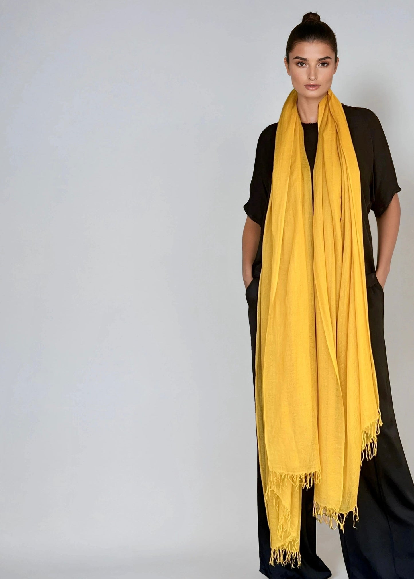 Premium Saffron Handloom Cashmere Wrap - Luxury Designer Scarf