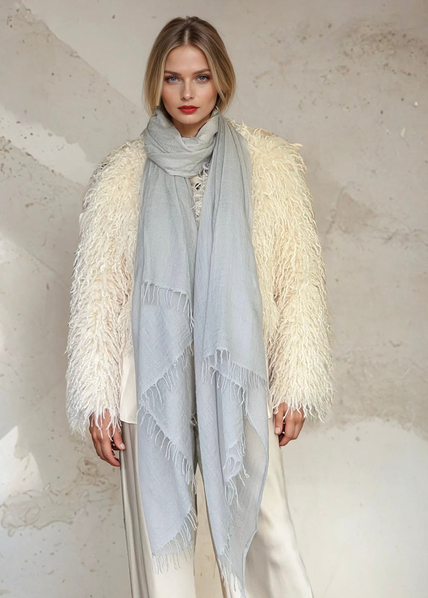 Premium Light Grey Pure Cashmere Wrap - Handwoven Himalayan Luxury Scarf