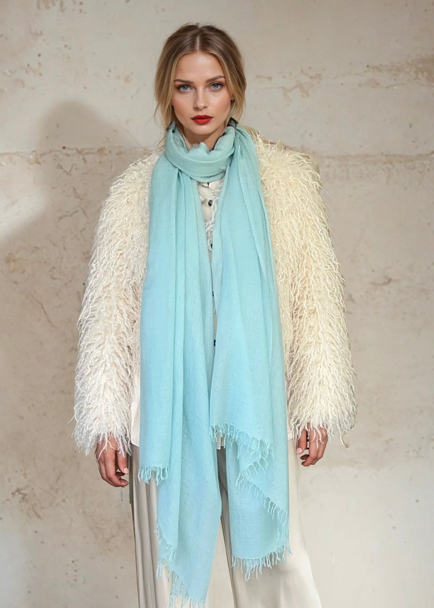 Premium Opal Blue Cashmere Wrap - Handwoven Himalayan Luxury Scarf