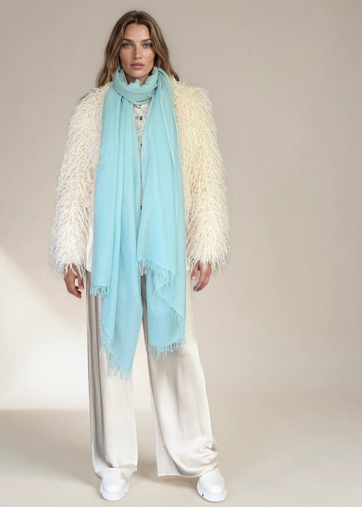 Premium Opal Blue Cashmere Wrap - Handwoven Himalayan Luxury Scarf