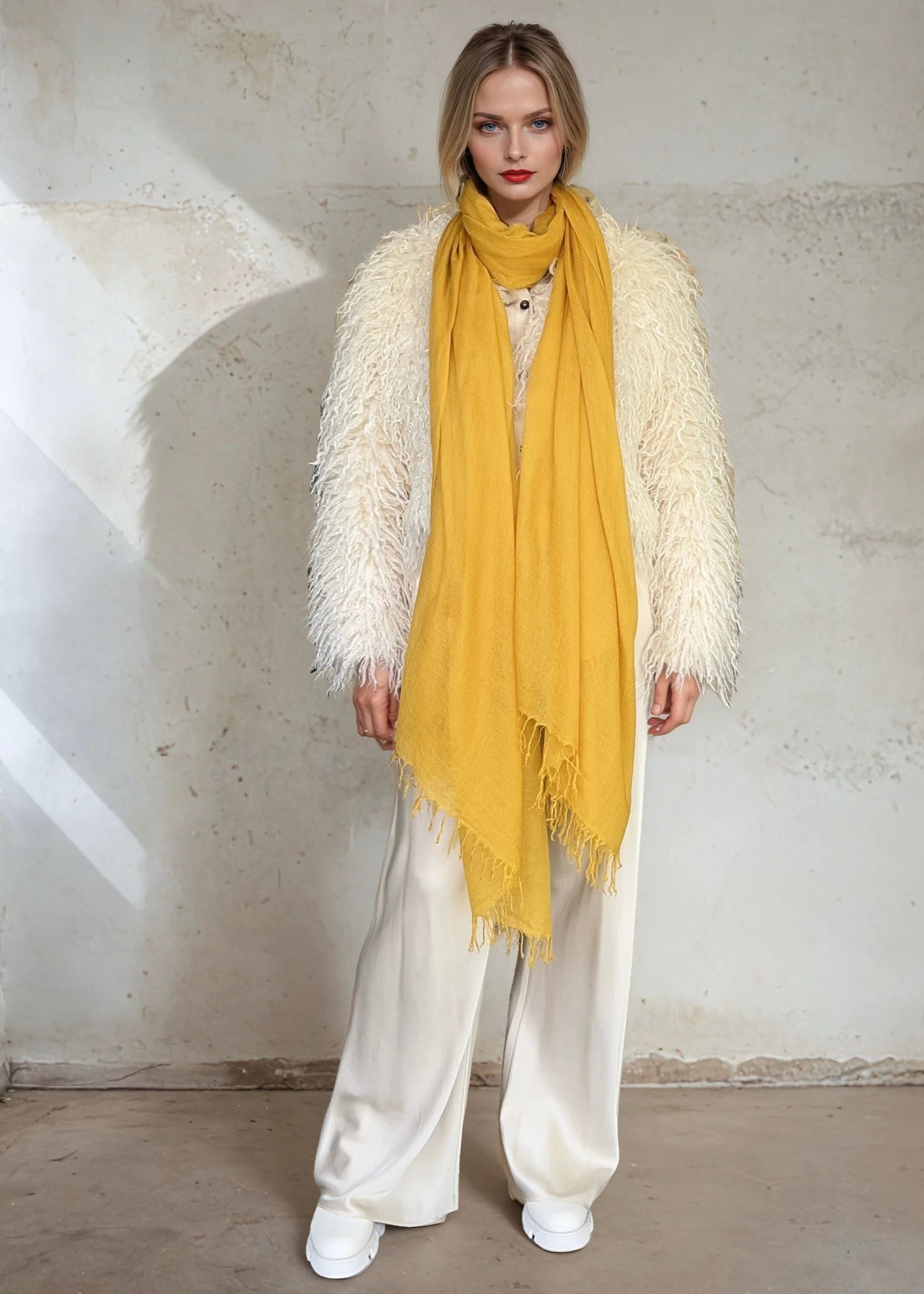 Premium Saffron Handloom Cashmere Wrap - Luxury Designer Scarf