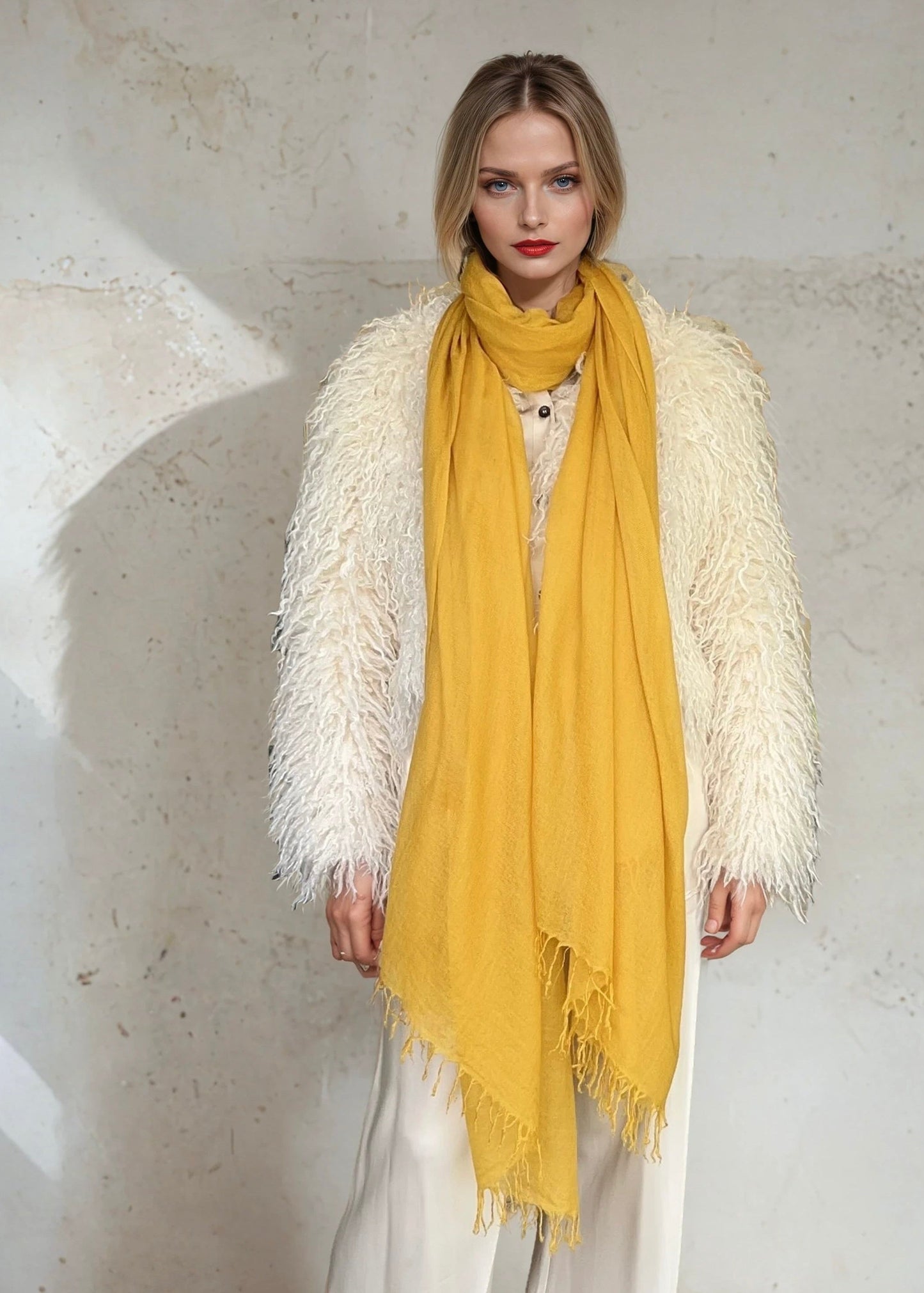 Premium Saffron Handloom Cashmere Wrap - Luxury Designer Scarf