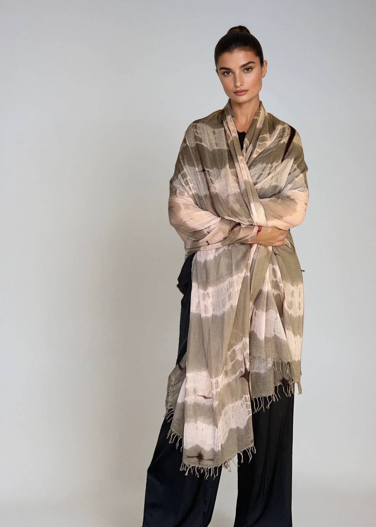Taupe & Soft Pink | Hand-Woven Extra Large Cashmere Wrap | Limited Edition