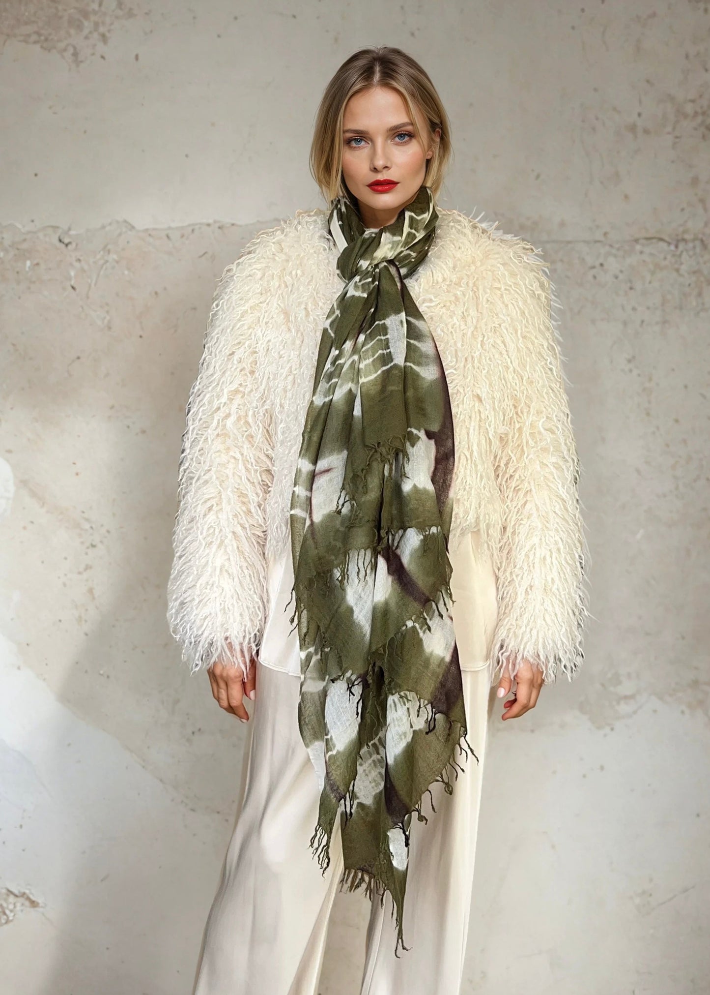 Forest Green, Brown & White Cashmere Wrap | Hand-loomed Luxury Scarf | Limited Edition