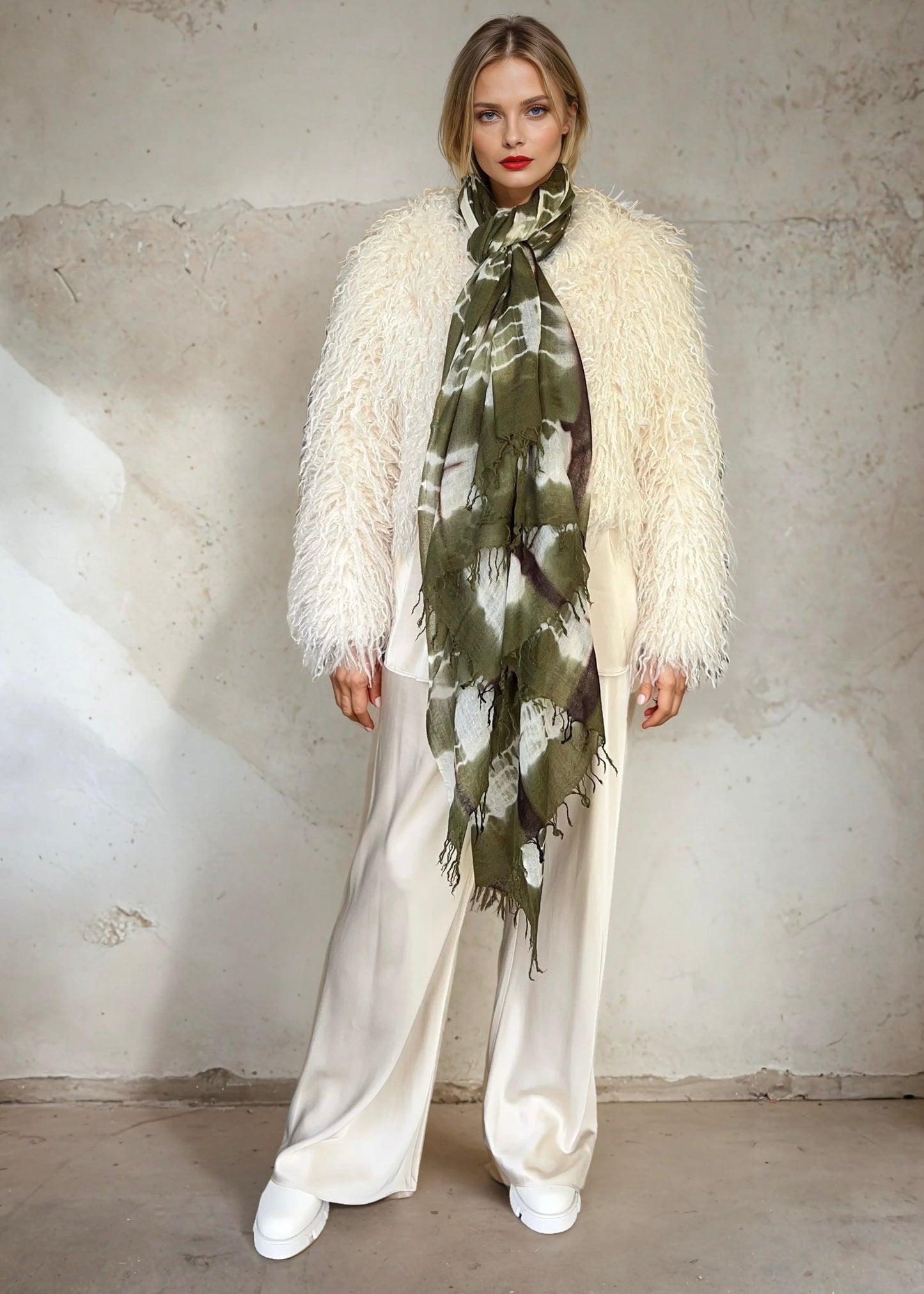 Forest Green, Brown & White Cashmere Wrap | Hand-loomed Luxury Scarf | Limited Edition