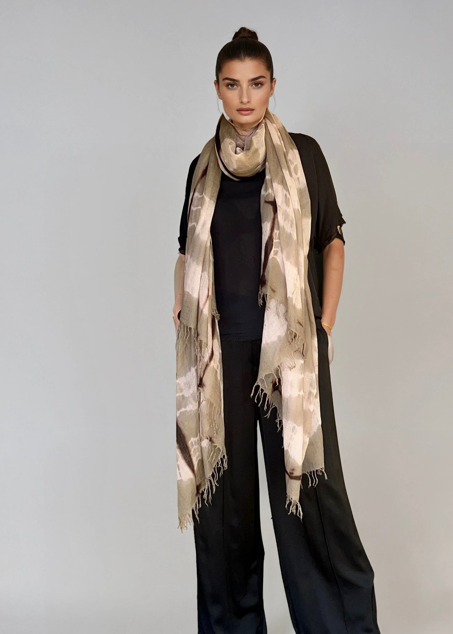 Taupe & Soft Pink | Hand-Woven Extra Large Cashmere Wrap | Limited Edition
