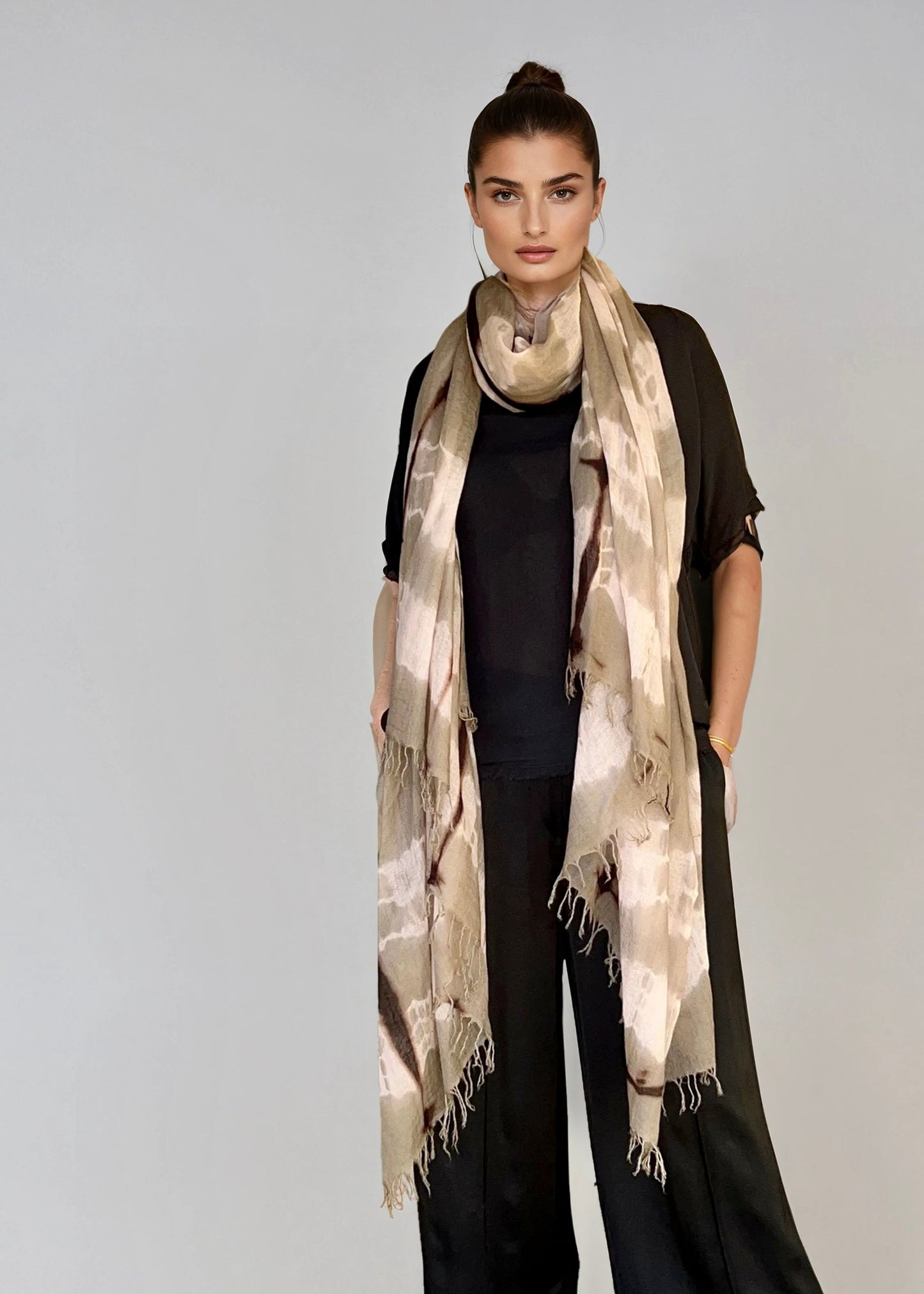 Premium Taupe & Soft Pink Hand-Woven Cashmere Wrap - Limited Edition Luxury