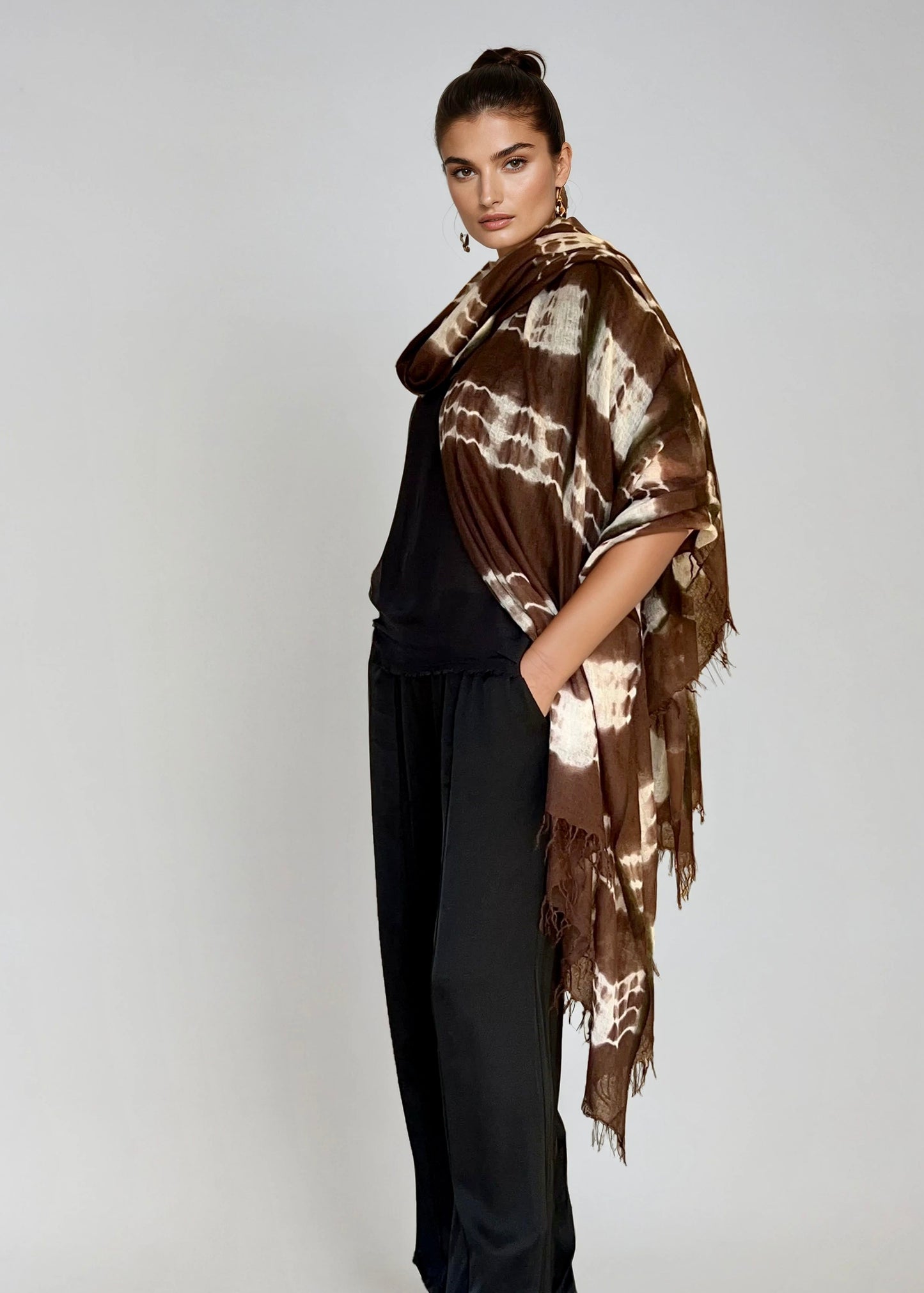 Premium Earth Brown Forest Green Hand Woven Cashmere Wrap - Limited Edition Luxury