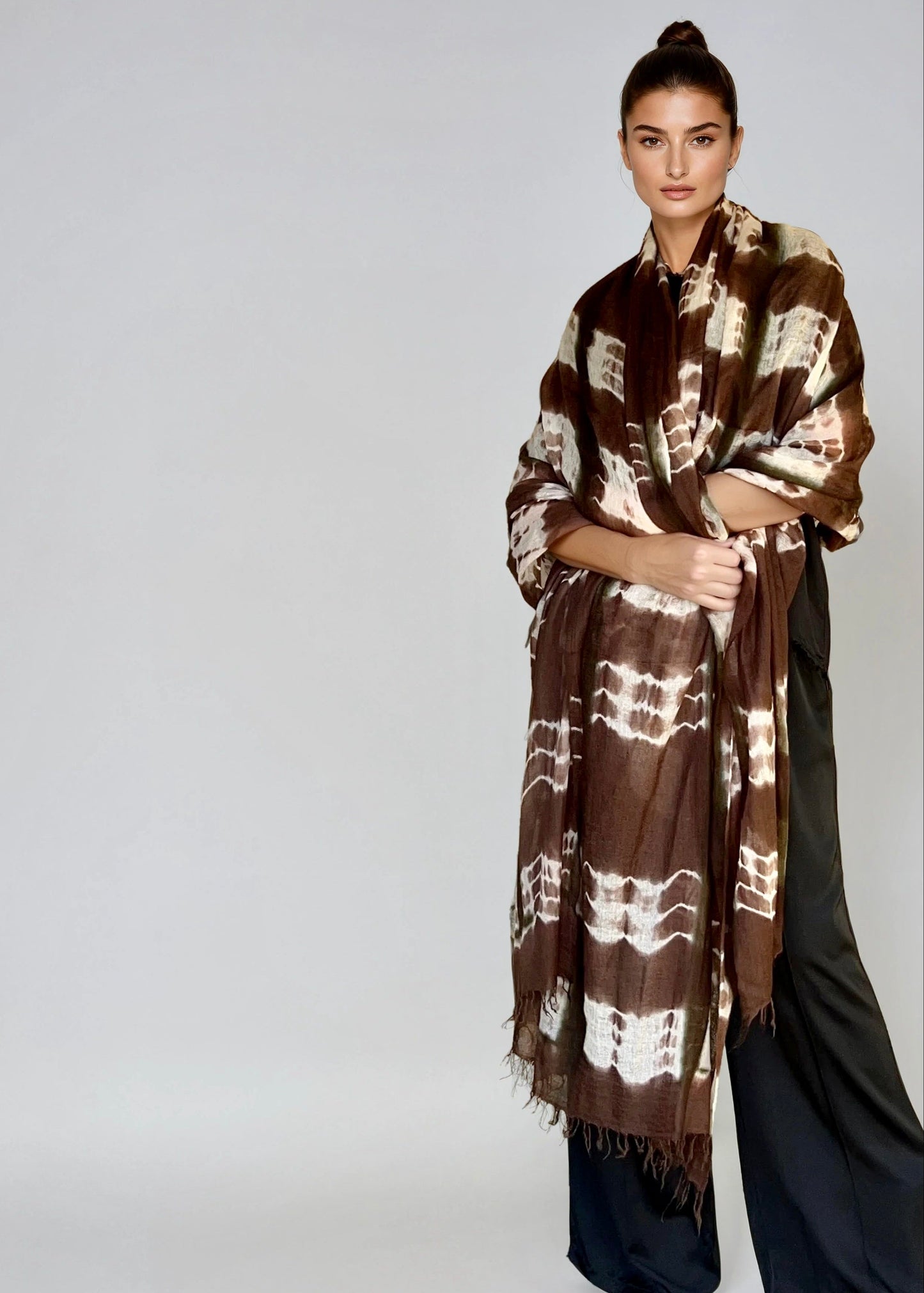 Premium Earth Brown Forest Green Hand Woven Cashmere Wrap - Limited Edition Luxury