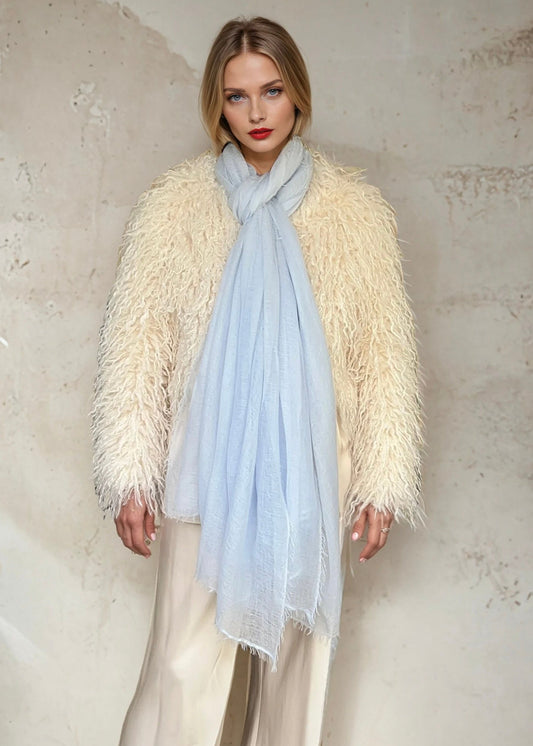 Premium Blue Haze Cashmere Wrap - Luxury Lightweight Designer Shawl
