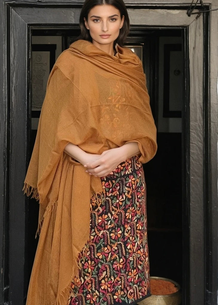 Burnt Bronze Handloom Cashmere Wrap - Luxury Scarf | Cashmere Luxe