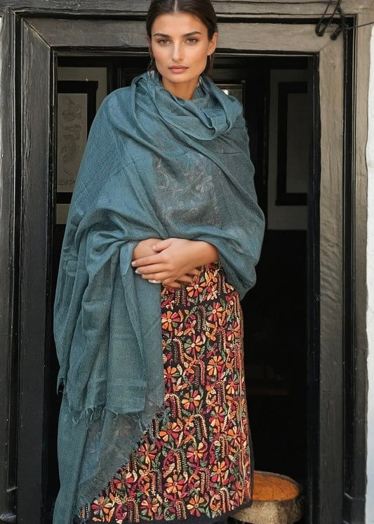 Midnight Teal Cashmere Wrap | 100% Handwoven Luxury Shawl